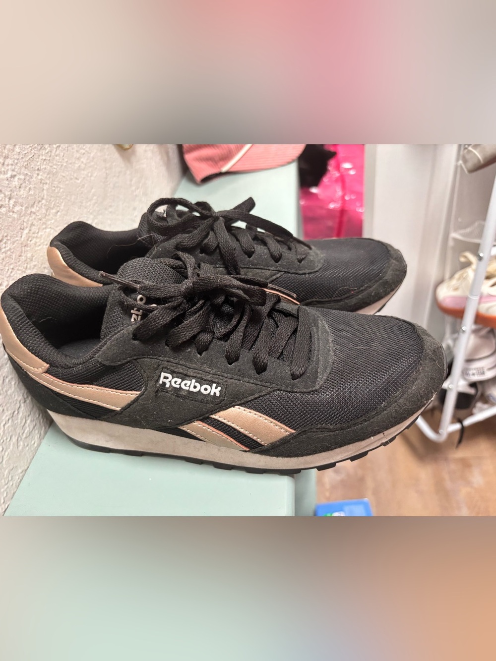 Reebok Women's Black Sneakers with Rose Gold Accents